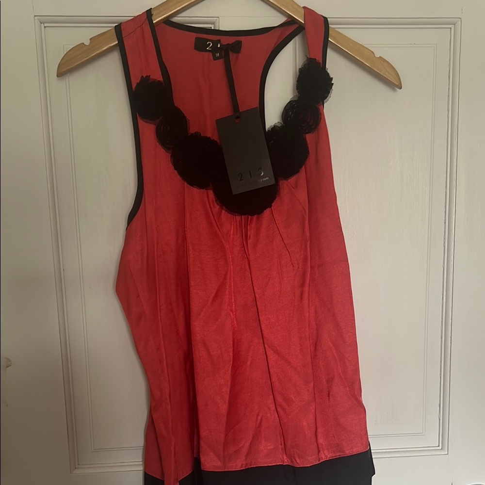 Pink and Black Asymmetrical Embellished Sleeveless Tank Top
